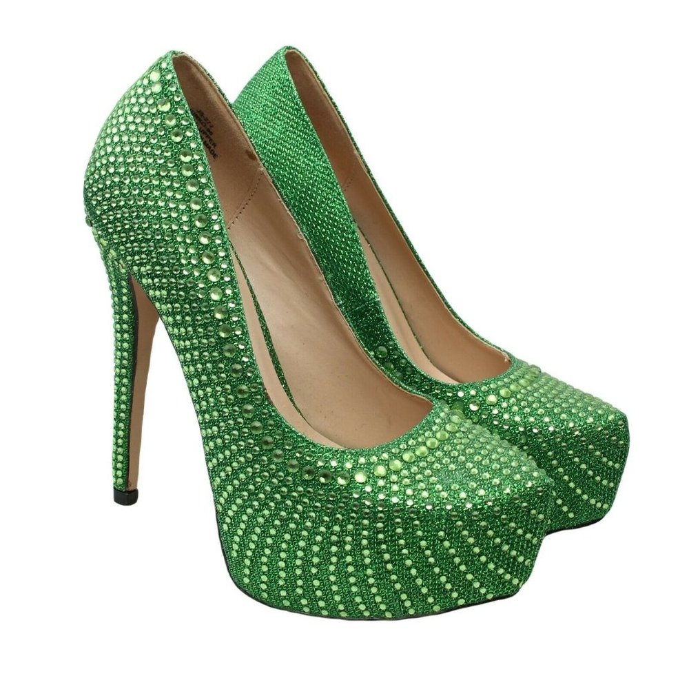 De Blossom Collection Womens Green Sparkle Heels